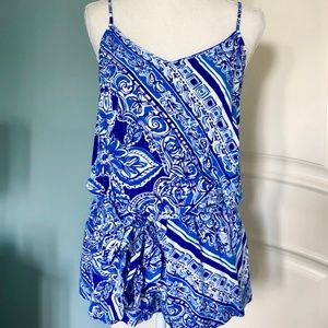 Lilly Pulitzer Dusk Romper Blue Scarf Print